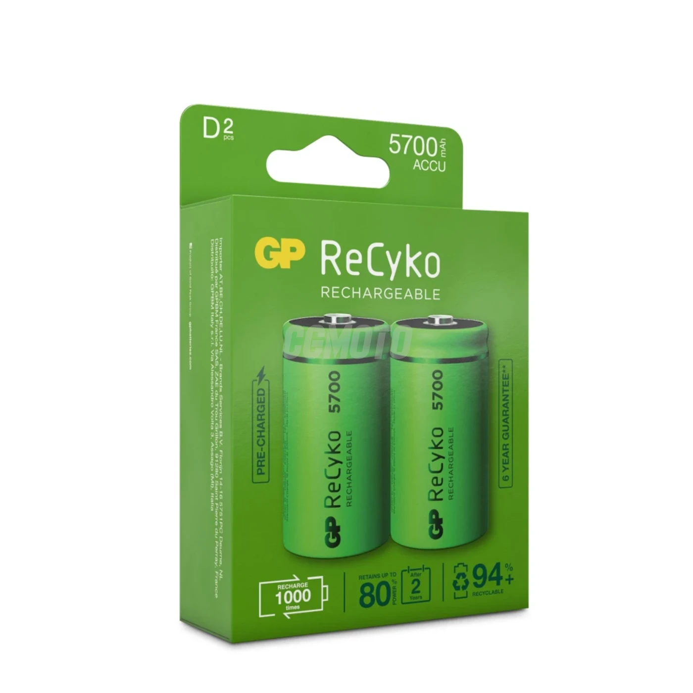 2 pilas recargables NIMH D 1,2 V Recyko 5700 mAh