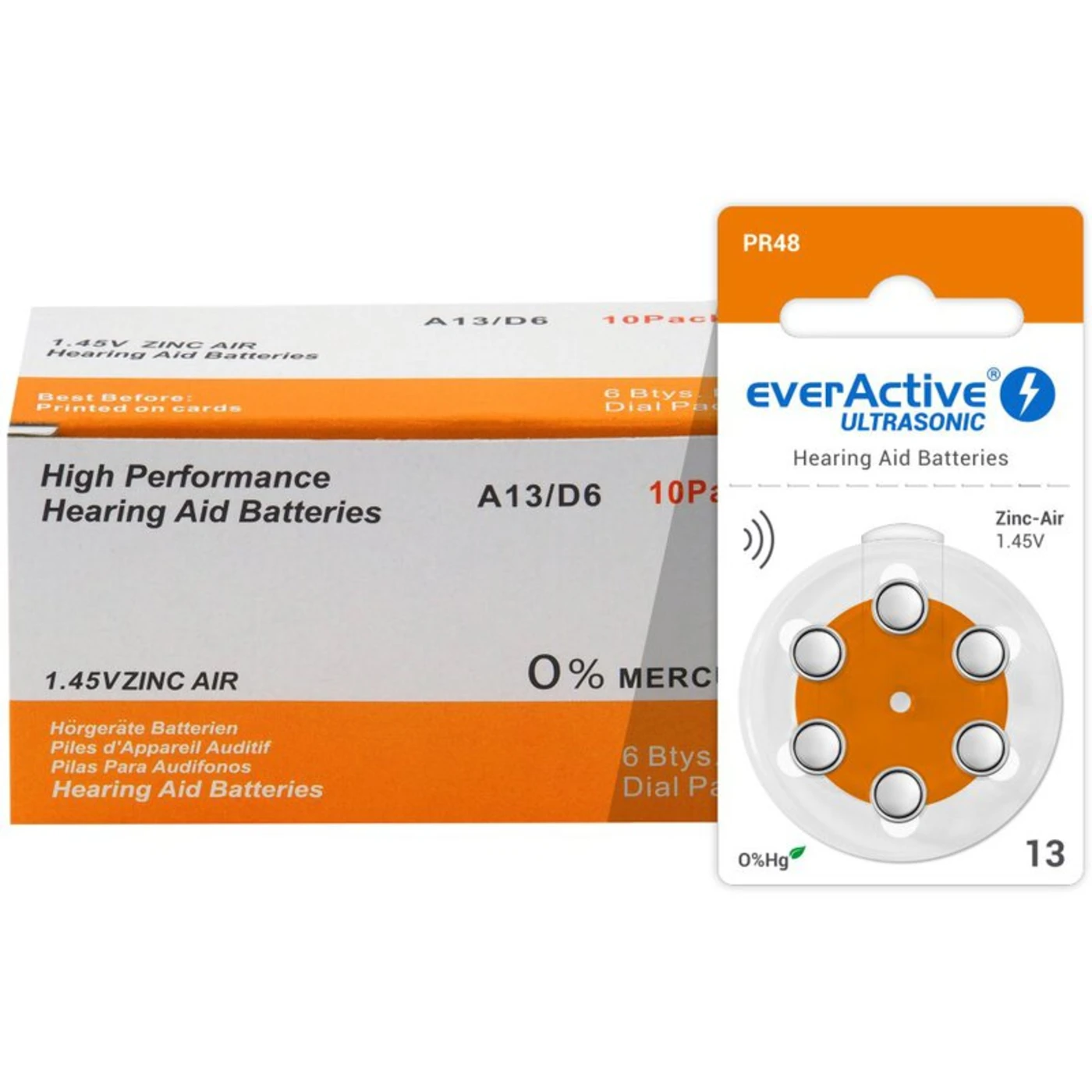 6 pilas auditivas de zinc-aire 13 1,45 V Ultrasonic 