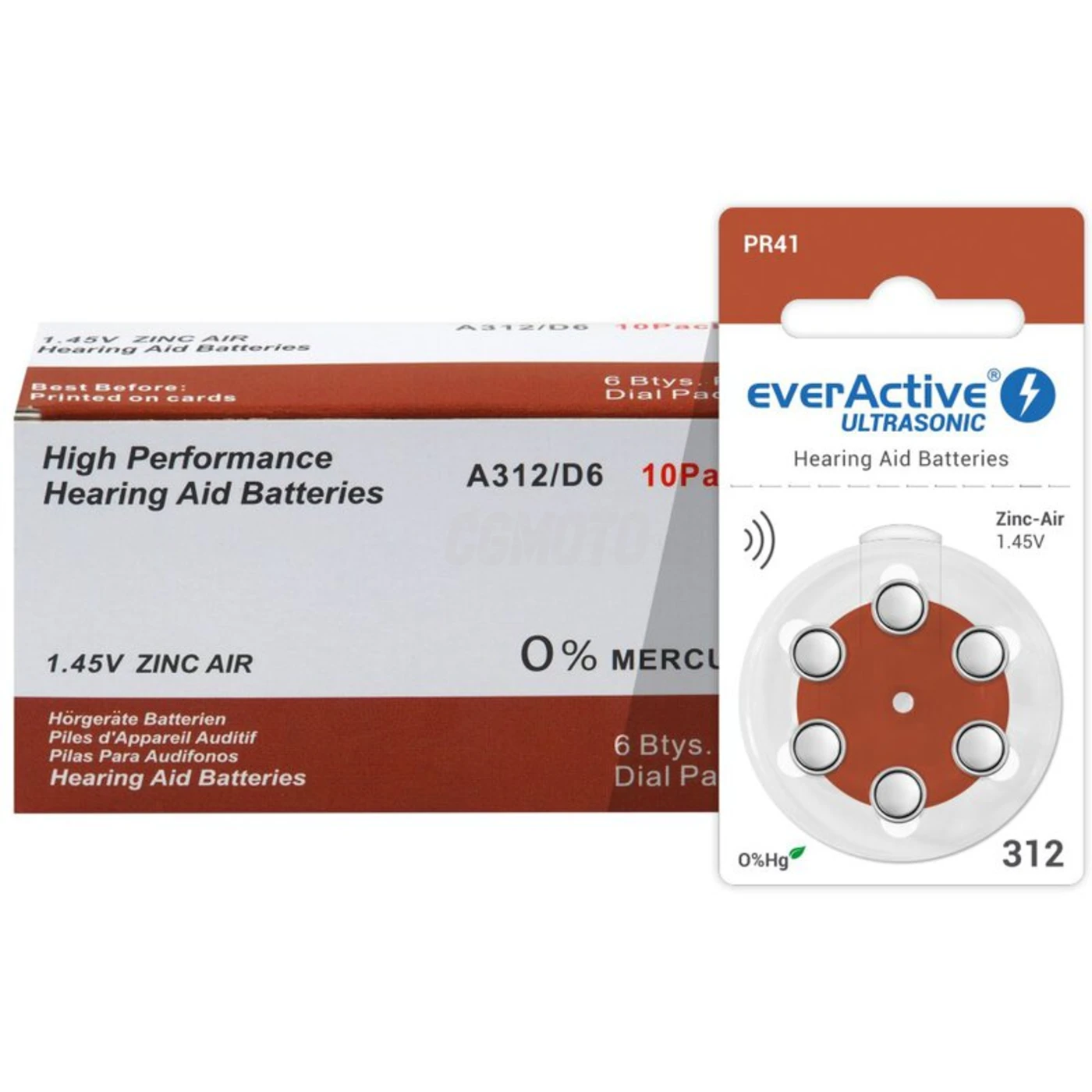6 pilas auditivas de zinc-aire 312 1,45 V Ultrasonic 