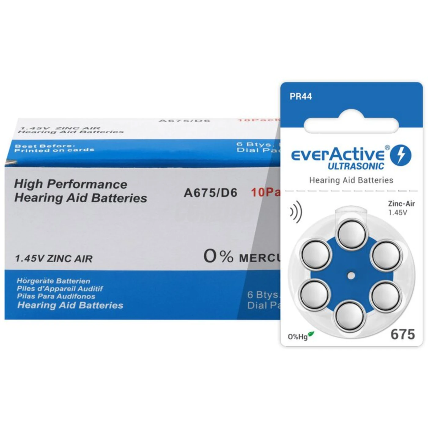 6 pilas auditivas de zinc-aire 675 1,45 V Ultrasonic 