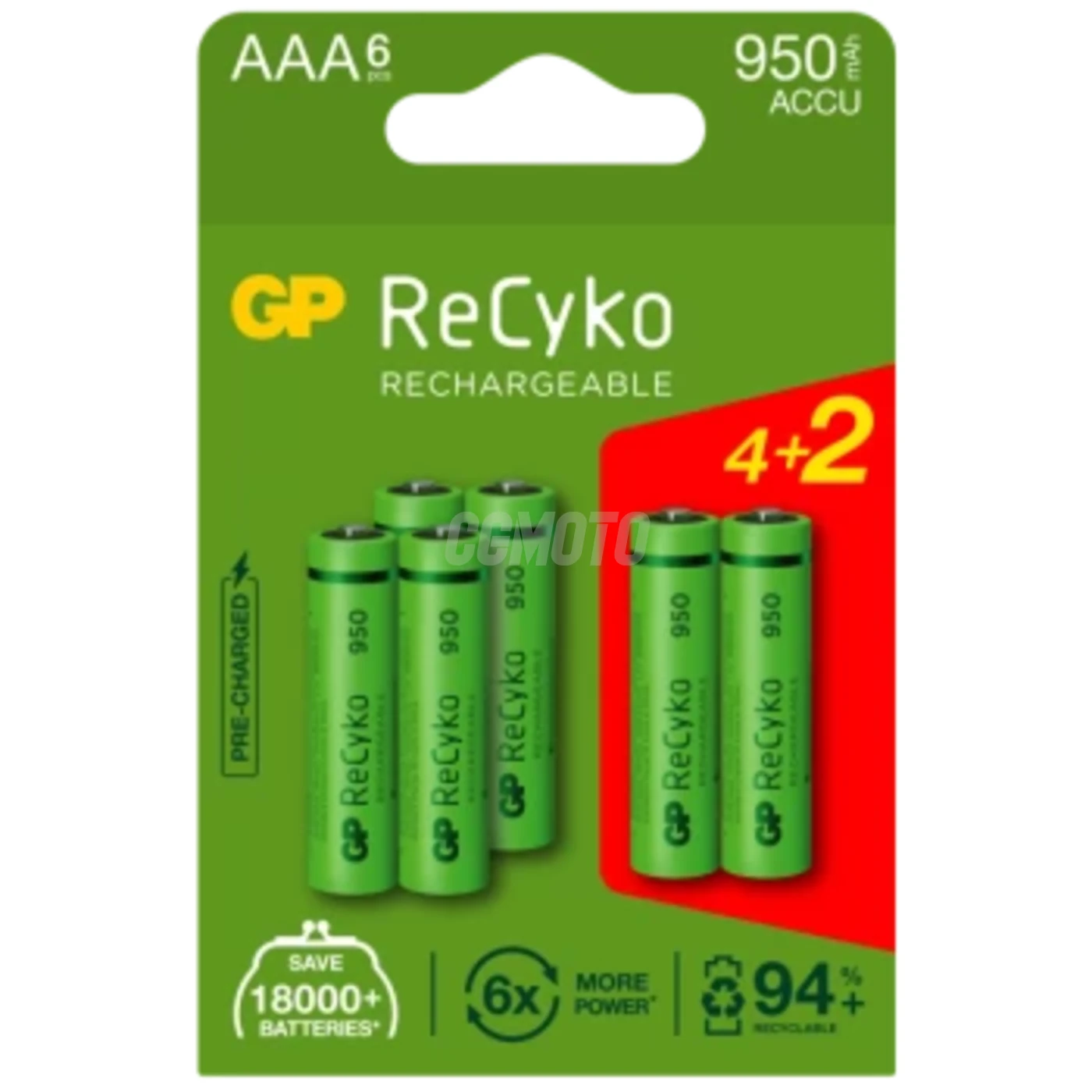6 pilas recargables NIMH AAA 1,2 V Recyko 950 mAh