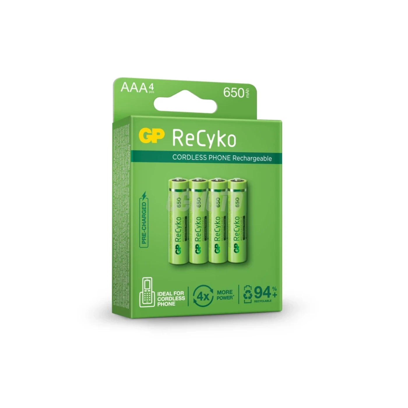 Blister de 4 pilas recargable Recyko+ AAA 650mAh Dect Phone Power