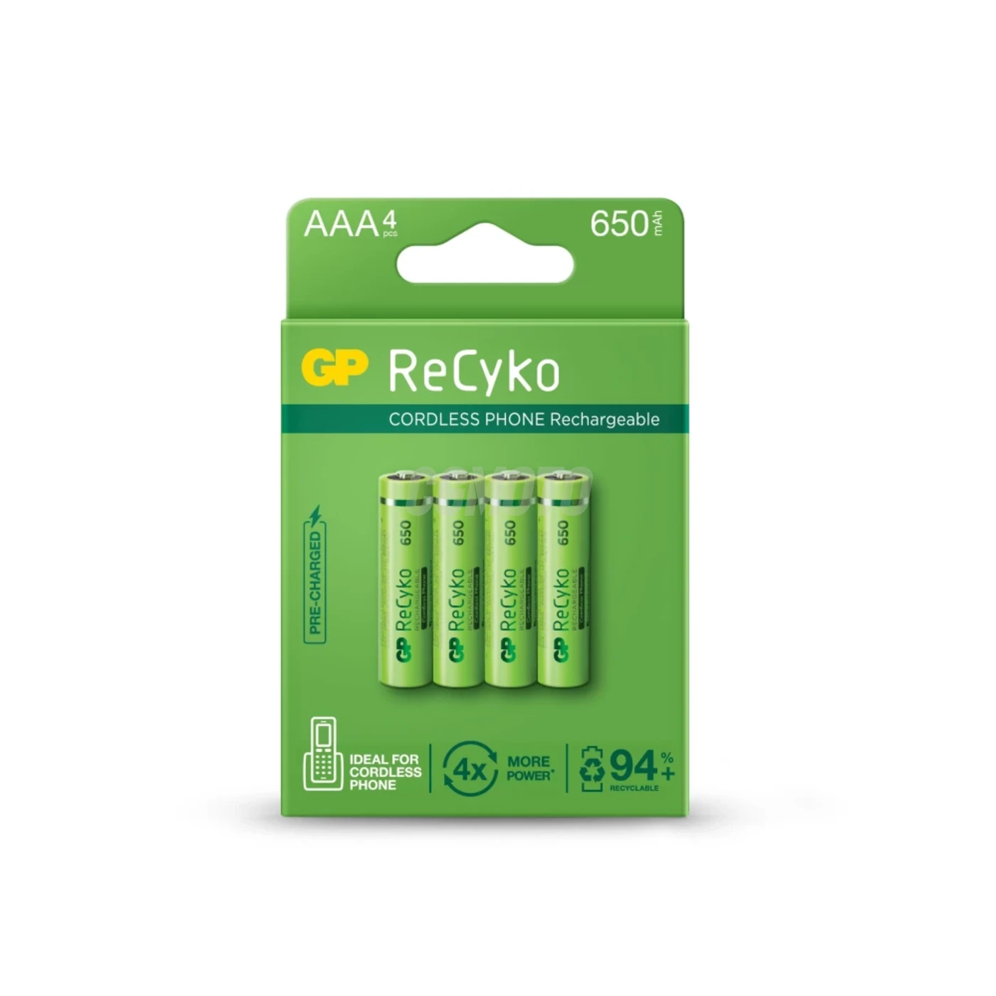 Blister de 4 pilas recargable Recyko+ AAA 650mAh Dect Phone Power