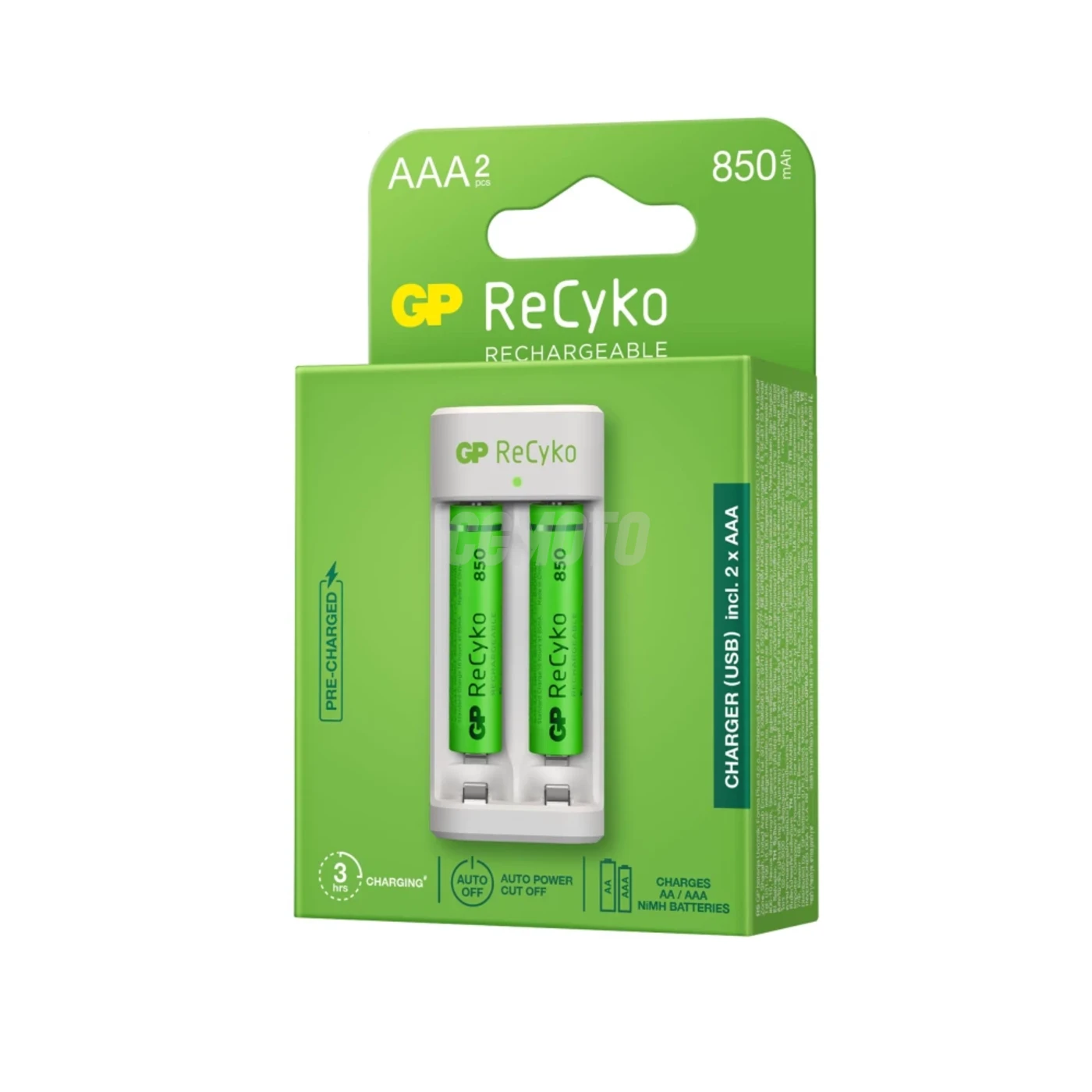 Cargador estándar GP E211 + 2 pilas NiMH AAA 850 mAh