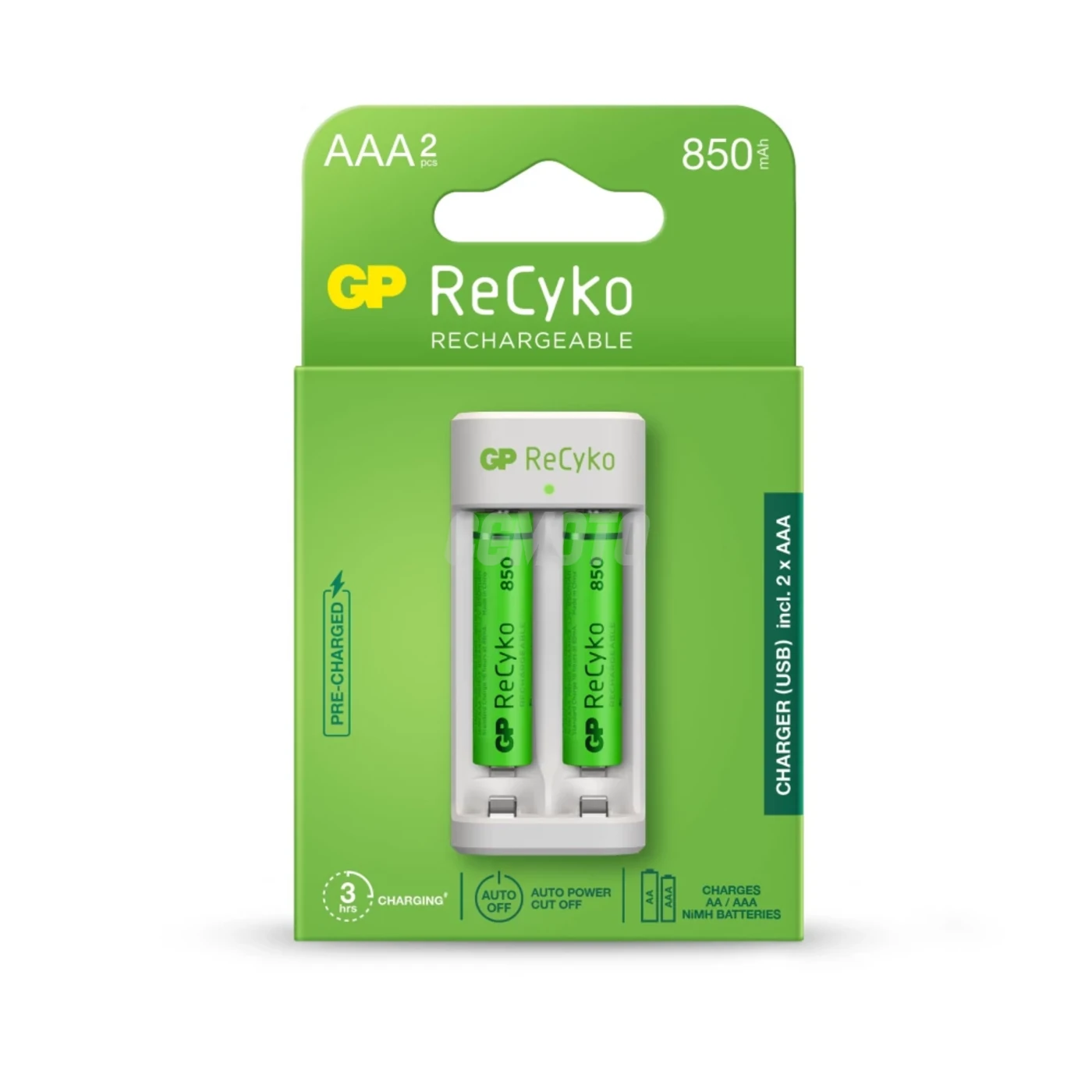 Cargador estándar GP E211 + 2 pilas NiMH AAA 850 mAh