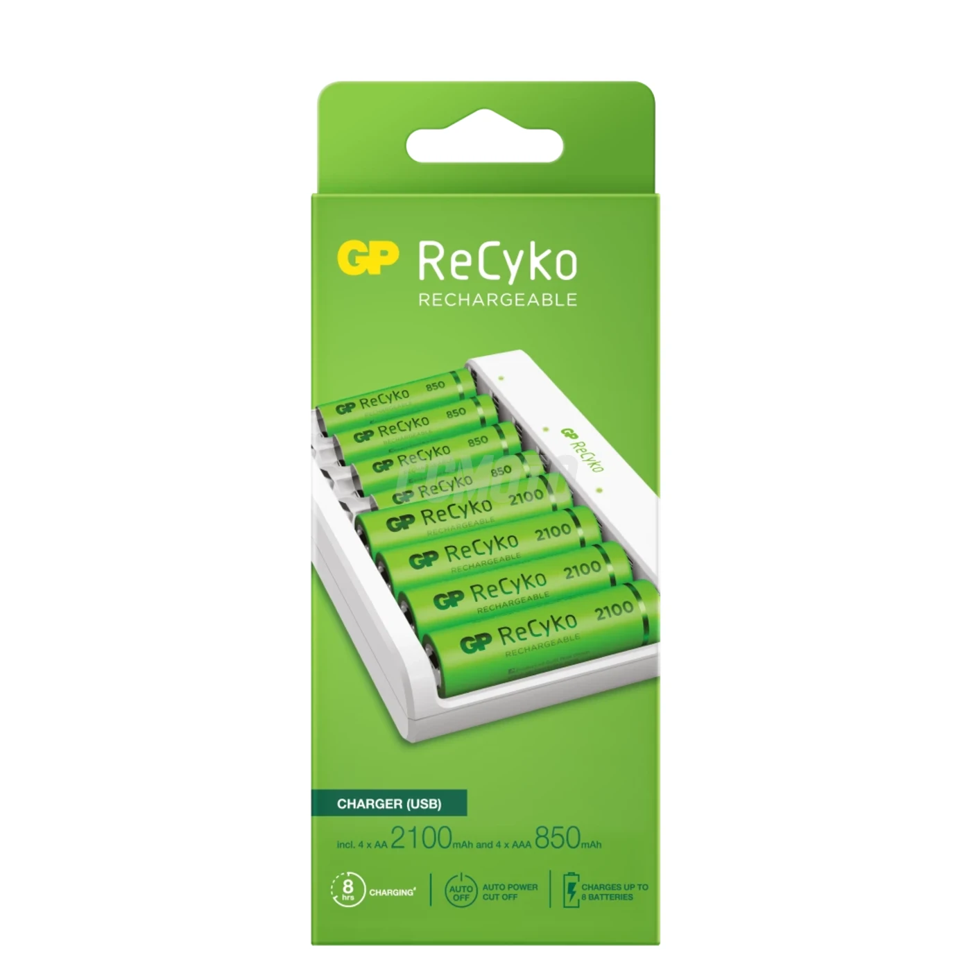 Cargador estándar GP E811 + 8 pilas NiMH 4xAA 2100mAh + 4xAAA 850mah