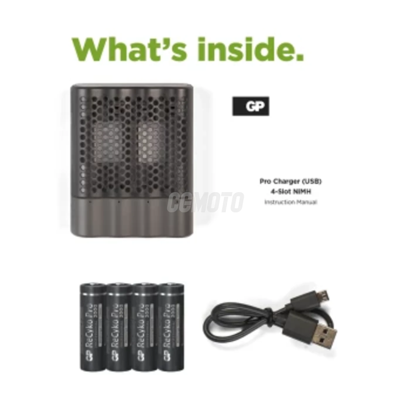Cargador rápido USB GP P461  + 4 pilas NiMH AA 2000 mAh Pro