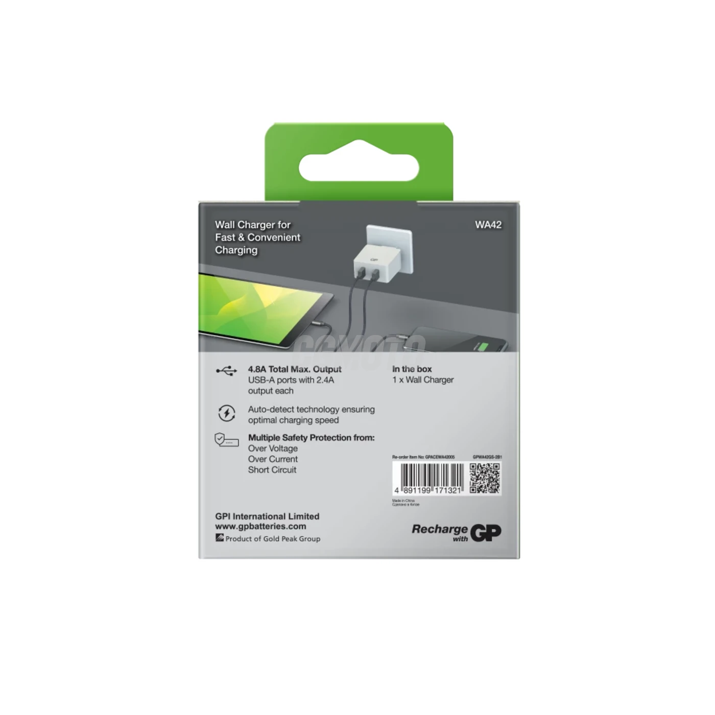 GP Cargador de red USB WA42 4A x 2
