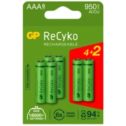 6 pilas recargables NIMH AAA 1,2 V Recyko 950 mAh